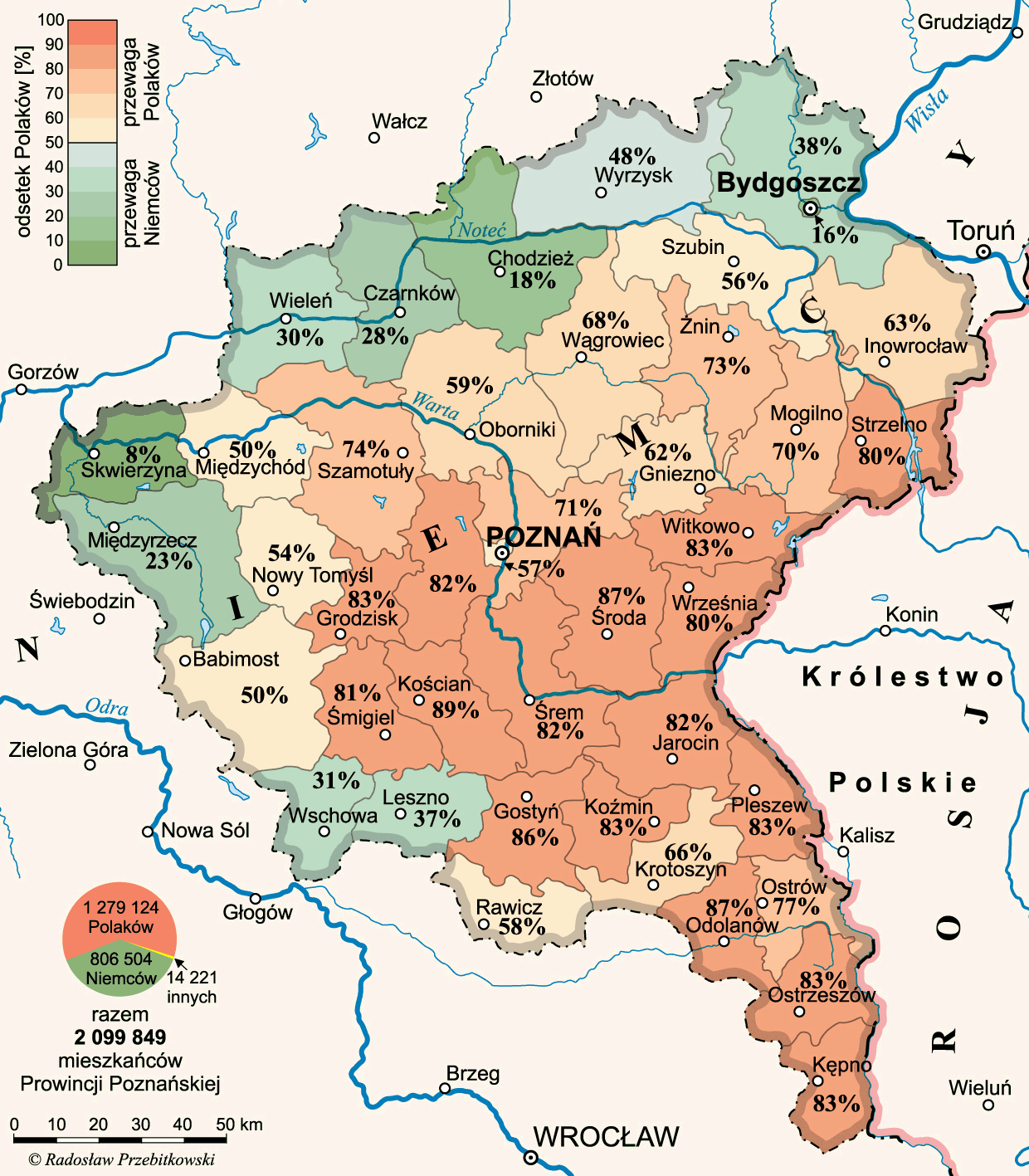 LudnoÅ›Ä‡ polska i niemiecka w Prowincji PoznaÅ„skiej. - Mapy operacyjne - Powstanie  Wielkopolskie