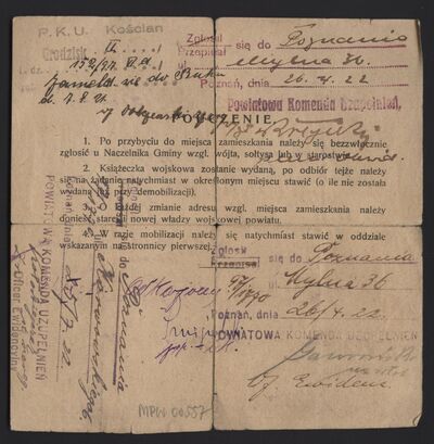 MPW 00557 (2) - Tymczasowe zaświadczenie o demobilizajci - st. szer. Józef Jędykiewicz - (rewers), 1921 r.