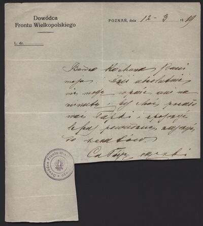 MPW 130 - List gen. Józefa Dowbor-Muśnickiego do Stefanii Wańkowiczowej, 12 marca 1919 r.