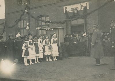 Komitet powitalny na dworcu w Chodzieży oczekujący na gen. J. Dowbora-Muśnickiego – 1 marca 1920