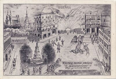 Karta pocztowa wydana w pierwszą rocznicę wybuchu powstania wielkopolskiego
