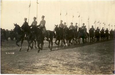 Defilada jednego ze szwadronów 4. pułku ułanów wielkopolskich (18. pułku ułanów pomorskich), Poznań, 11 grudnia 1919 r.