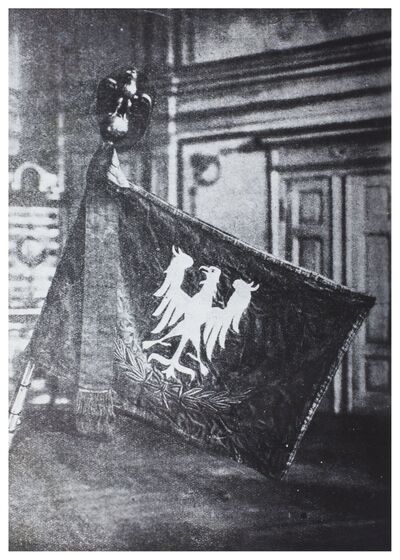Lewa strona sztandaru ofiarowana 1 III 1920 r przez mieszkańców ziemi chodzieskiej