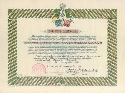 Patent Odznaki Pamiątkowej Wojsk Wielkopolskich