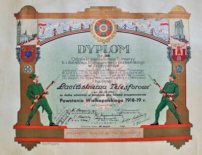 Dyplom Odznaki pamiątkowej 1 Batalionu Pogranicznego Poznańskiego w Szczypiornie