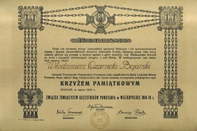 Patent odznaki Związku Towarzystw Uczestników Powstania Wielkopolskiego 1918/19