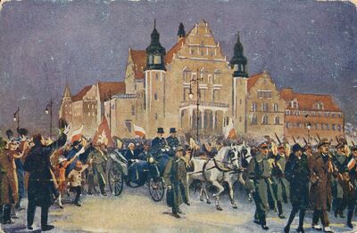 Przyjazd Paderewskiego do Poznania w towarzystwie oficerów angielskich w czwartek 26 grudnia 1918 r.