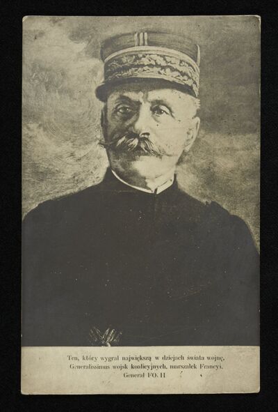 Pocztówka upamiętniająca marszałka Ferdynanda Focha, lata 20. XX w., fot. ze zb. Polona