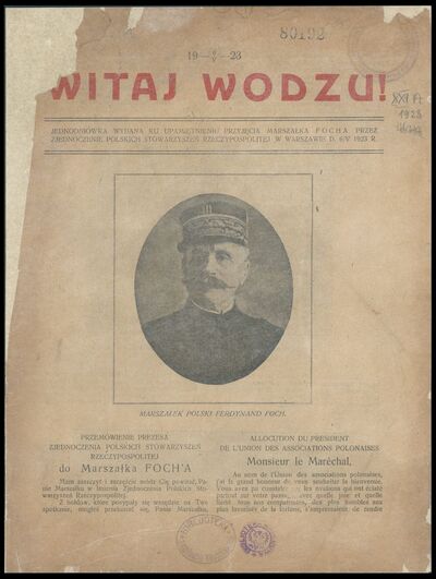 Jednodniówka wydana z okazji wizyty marszałka Ferdynanda Focha w Polsce, 1923 r., ze zb. Polona