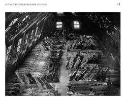 The interior of the aircraft hangar in Winiary near Poznań, filled with airframes. Visible are the fuselages of the following aeroplanes: Albatros B.II, AEG C.IV, AEG N.I and LVG C.V. Photo from the collections of the “Polona” Digital National Library